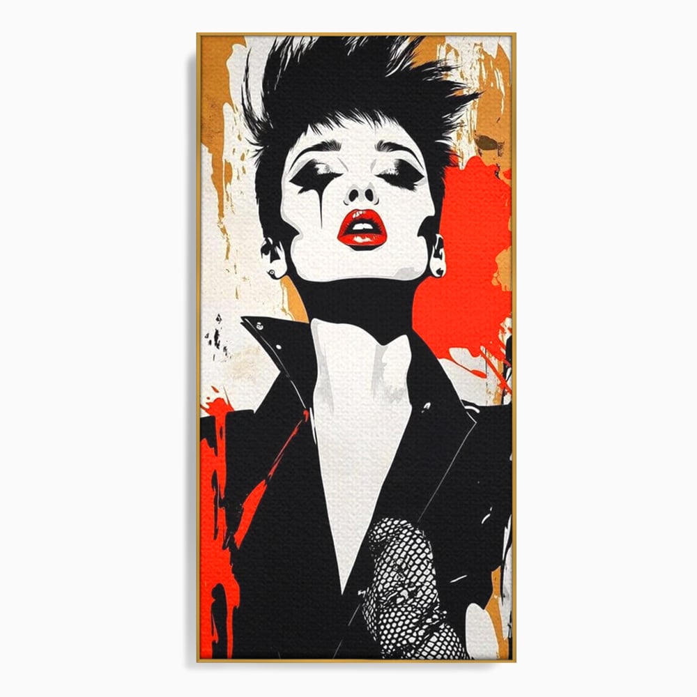 Tablou canvas cu tablou canvas cu femeie rebela, in rama de aluminiu auriu